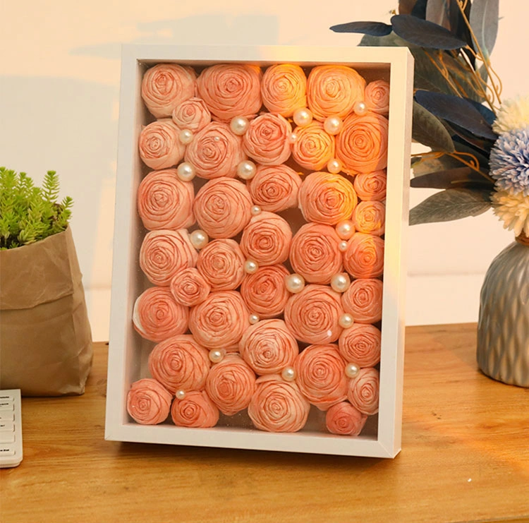 Paper Rose with Pearls Flat Bouquet in Frame