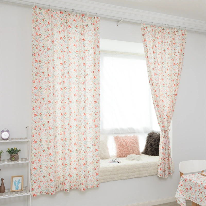 Pink Floral Cream Background Curtains