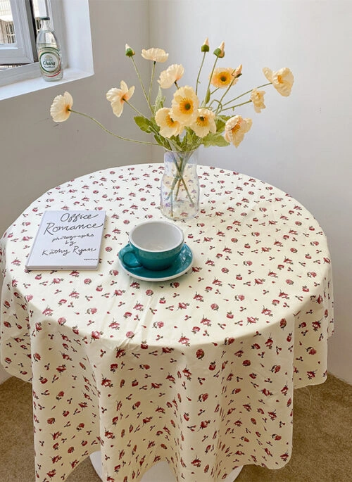 Pink Floral Cream Background Tablecloth