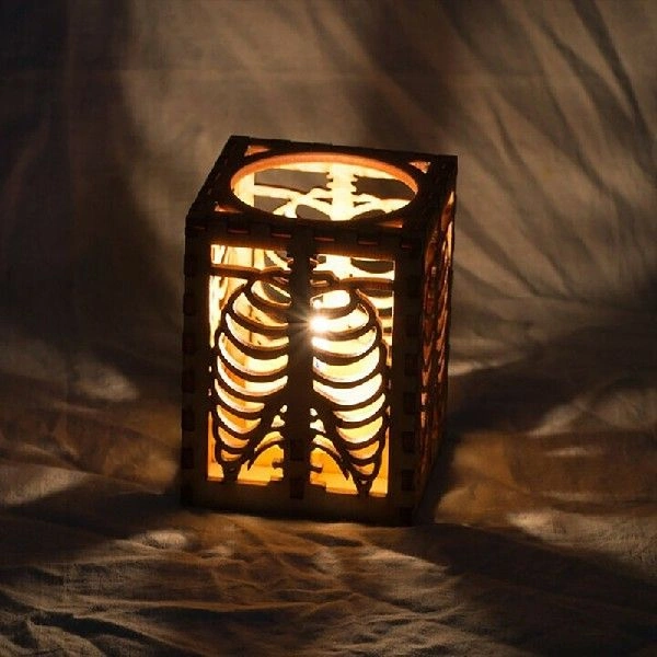Wooden Rib Cage Cube Candle Holder