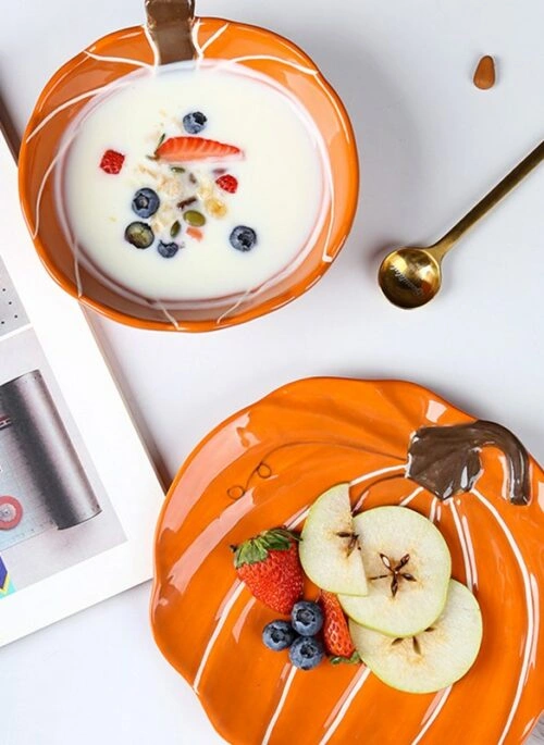 Pumpkin-Shaped Plate and Bowl