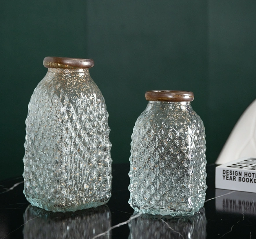 Diamond Pattern Glass Bottle with Brown Mouth