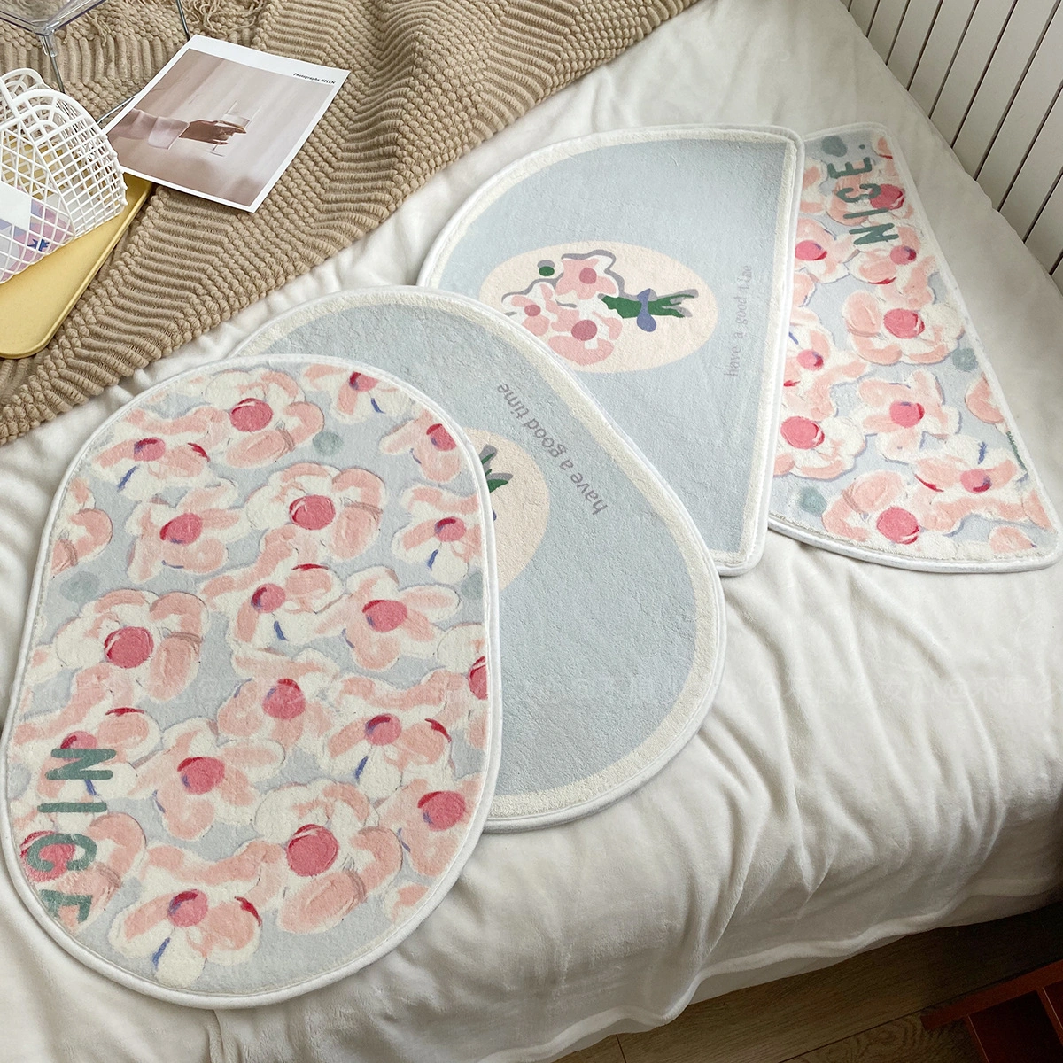 Oval Rug with Pink Flowers
