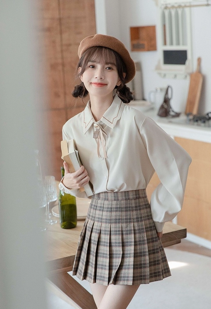 Apricot Collared Top With Bow Tie