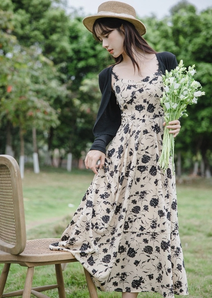 Black Floral Dress With Shawl
