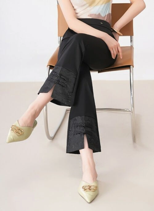Black Micro Flair Slit Pants
