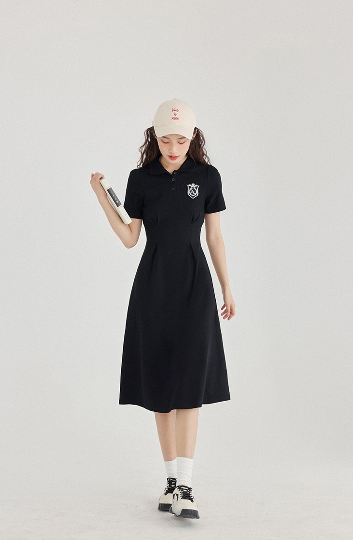 Black Polo Dress With Embroidered Logo