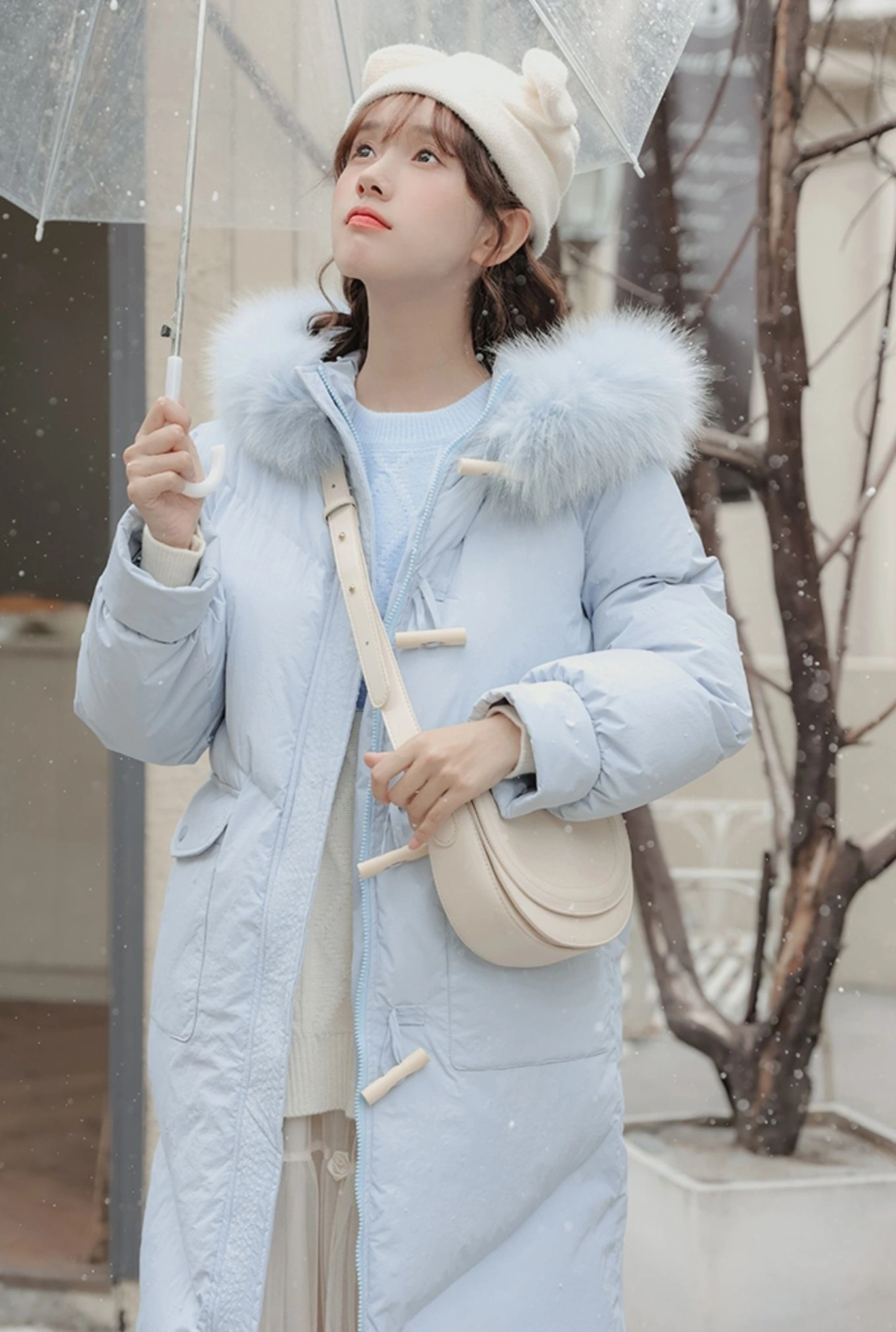 Blue Winter Coat With Fur Lining And Pockets The Other Aesthetic