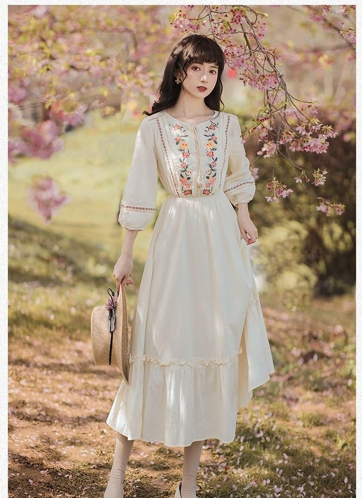 Ethnic Style Floral Long Sleeves Dress