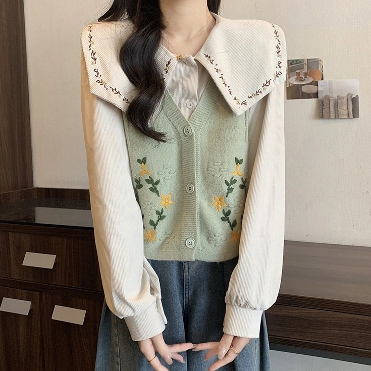Green Floral Knitted Vest