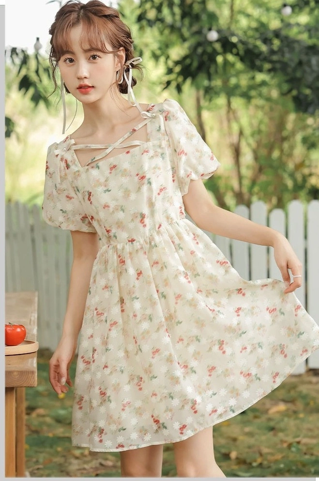 Sweet Floral Cross Chest Dress