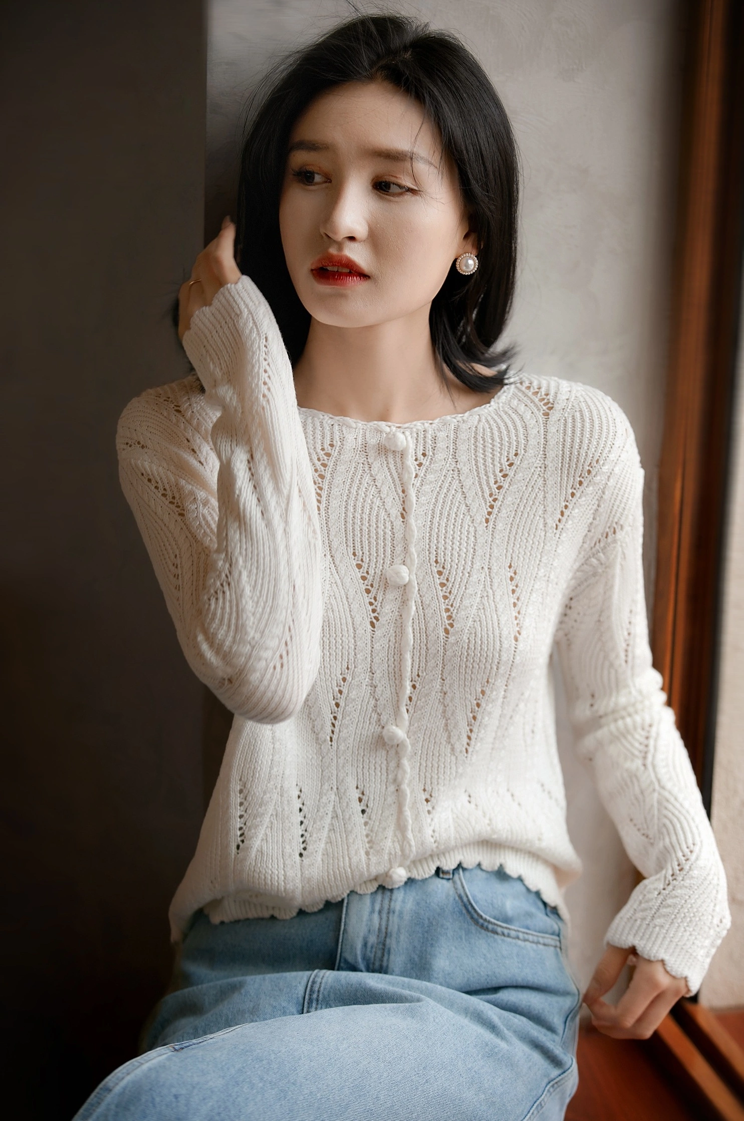 Crochet Knitted Long Sleeves Top