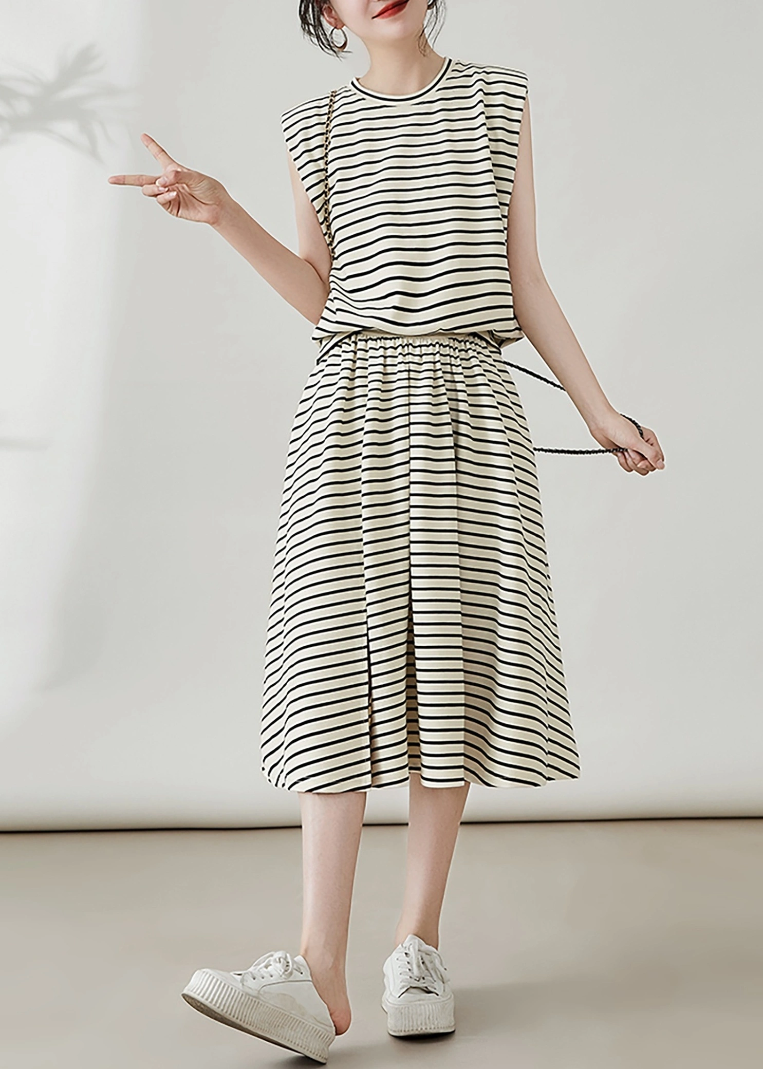 Stripe Skirt With Elastic Waist