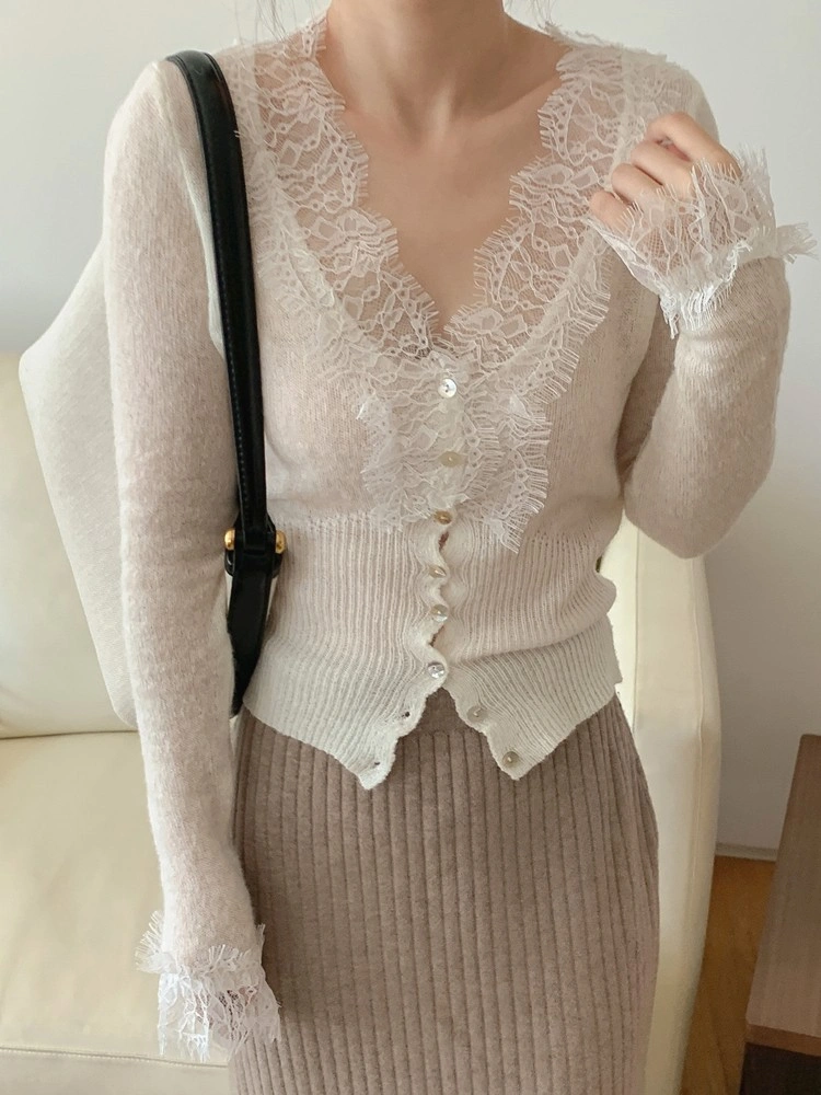 Vintage Lace Long Sleeves Top With Buttons