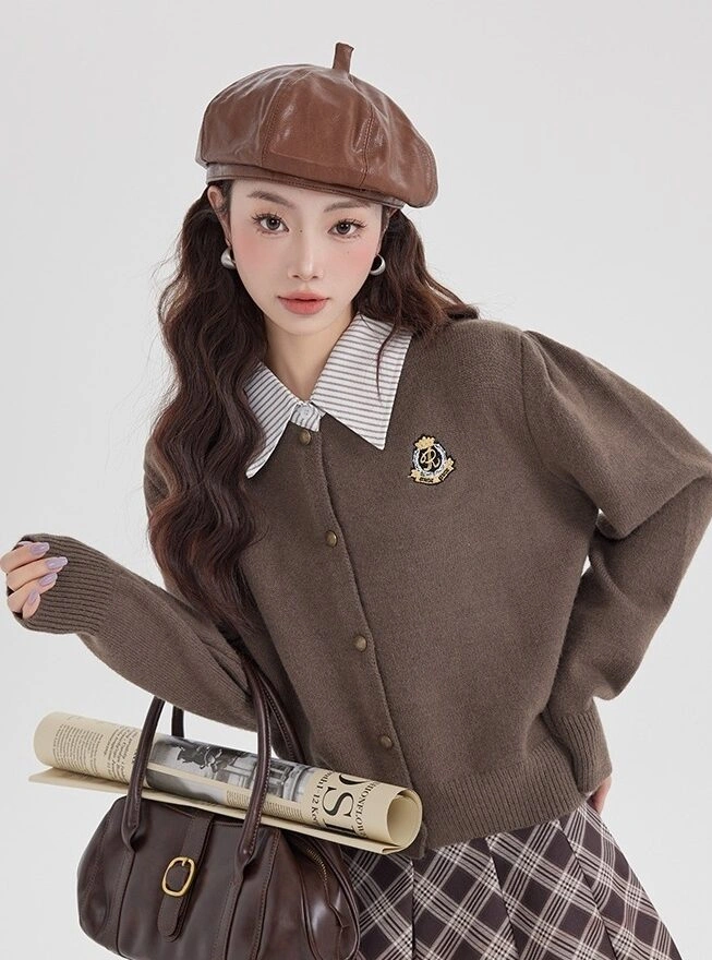 Brown Buttoned Sweater With Logo on Top
