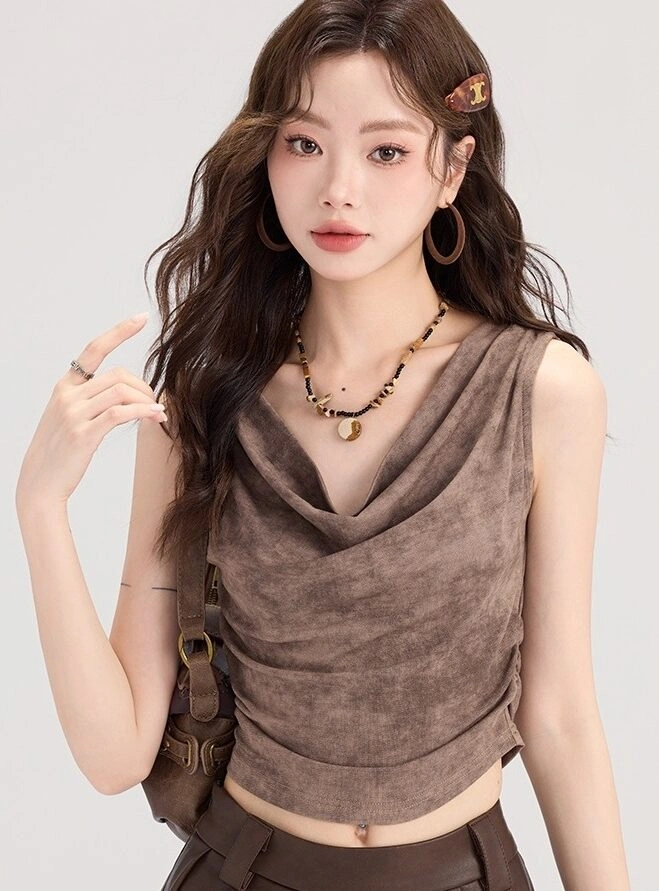 Brown Elegant Sleeveless Top