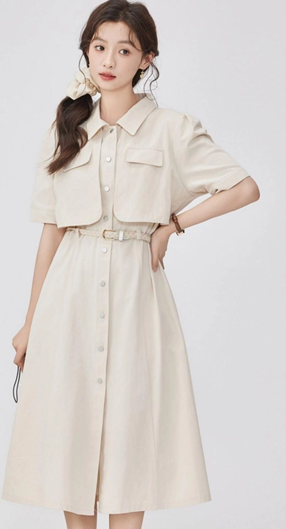 Classic Midi Length Dress With Collar