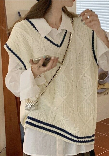 Khaki V-Neck Knitted Vest