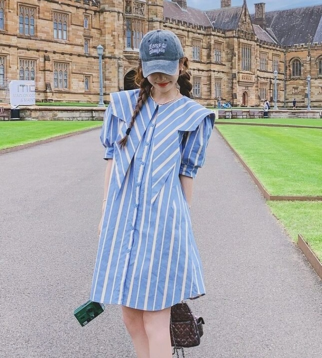 Navy Collar Striped Dress