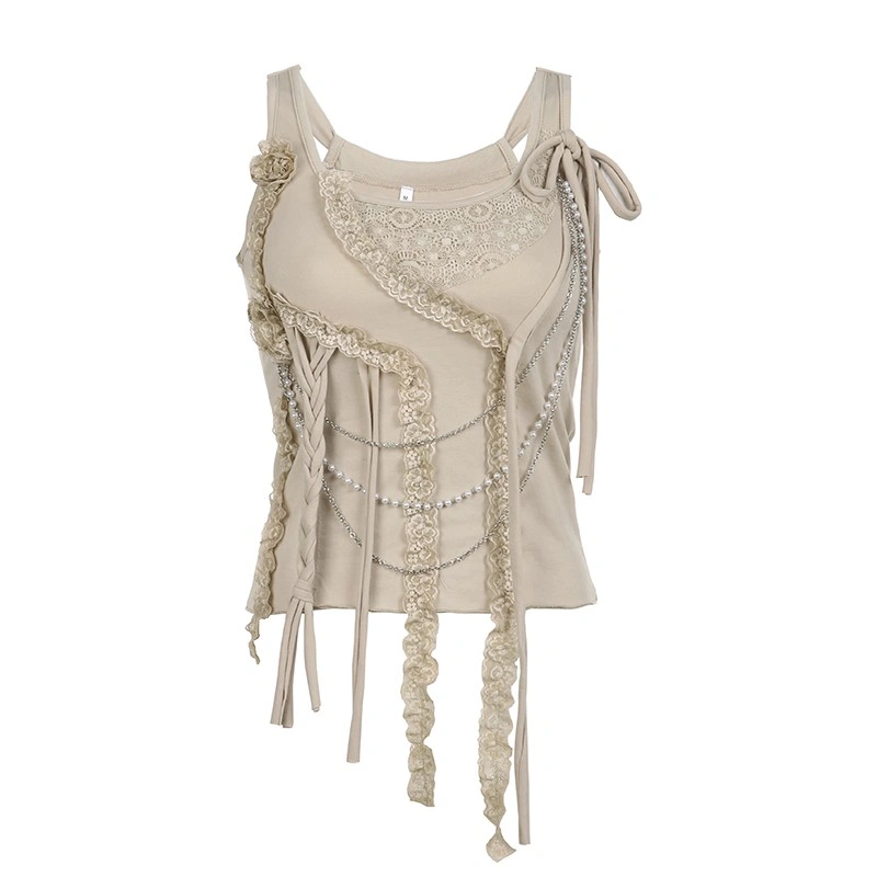 Khaki Tassel Chain Sleeveless Top
