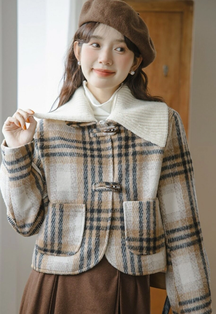 Retro Plaid Coat With Pockets