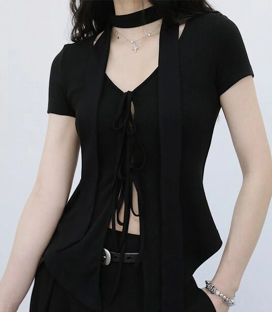 V-Neck T-Shirt With Bow Tie Front