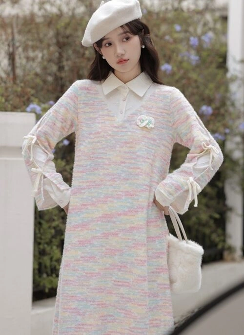 Rainbow Petal V-Neck Dress