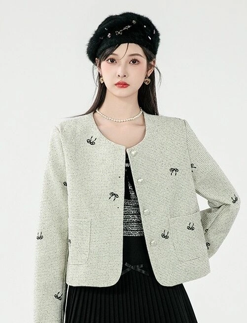 French Style Jacket With Embroidered Bows